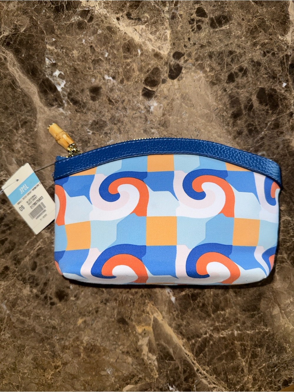 J McLaughlin Small Blue Deco Crest  Cosmetic Pouch, NWT